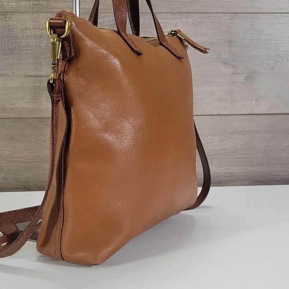 Small Madewell Tan Leather Tote Bag with Removable Strap